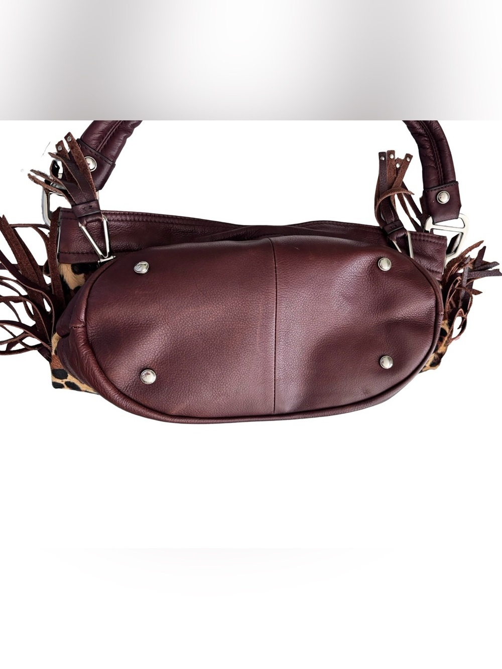 b. makowsky chocolate brown and Tan Leopard Fringe Shoulder Bag - Picture 6 of 13